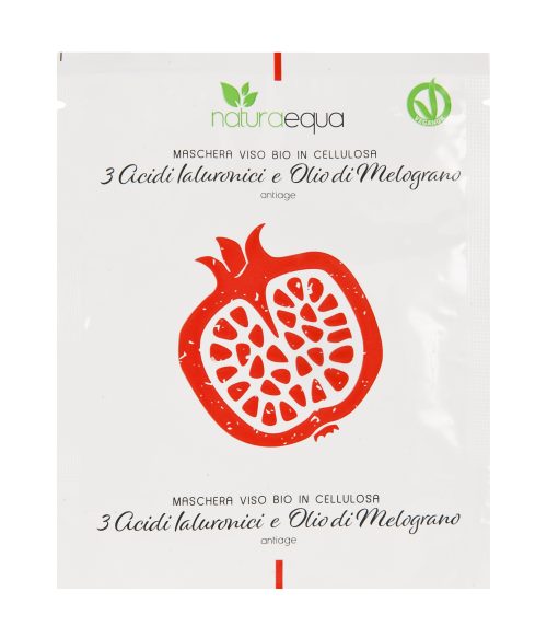 MASCHERA VISO BIO IN CELLULOSA 3 ACIDI IALURONICI E OLIO DI MELOGRANO (6 PZ)