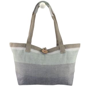 Borsa ALASSIO misura medium in cotone naturale doppi manici e tasca interna a fasce orizzontali verde - grigio chiaro - grigio
scuro 49cm x 27cm x 16cm