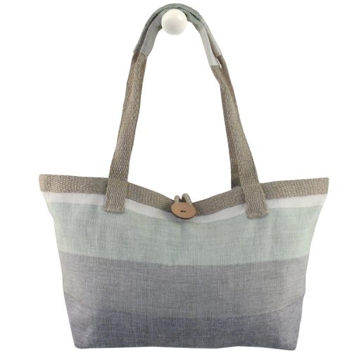 Borsa ALASSIO misura medium in cotone naturale doppi manici e tasca interna a fasce orizzontali verde - grigio chiaro - grigio
scuro 49cm x 27cm x 16cm