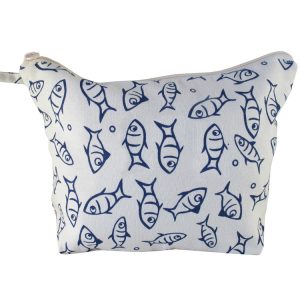 Beauty Case CAPRI misura medium cotone naturale pesci 28cm x 20cm x 10cm