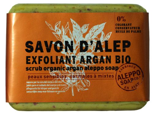 SAPONE DI ALEPPO FIORI DI ARGAN CON NOCCIOLI DI ALBICOCCA ESFOLIANTE 100 GR