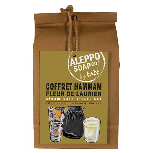SACCO REGALO HAMMAM ALLORO - SAPONE NERO - GUANTO NERO - CANDELA