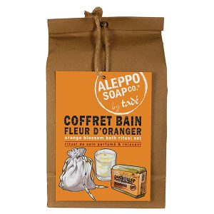 SACCO REGALO FIORI D'ARANCIO - SAPONE 100 GR - SALI DEL MAR MORTO - CANDELA