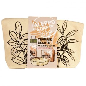 BORSA IN COTONE DA BAGNO FIORI DI COTONE, OLIO + SAPONE SOLIDO + SPUGNA