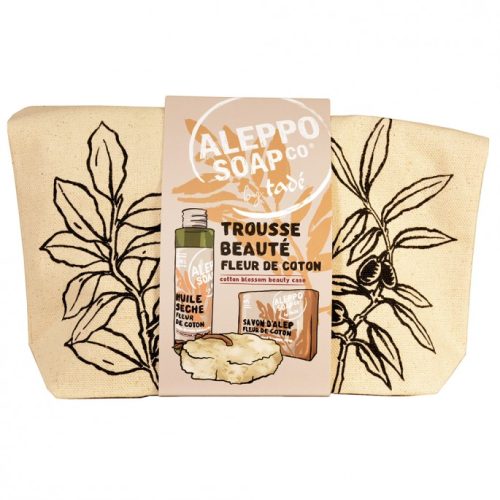 BORSA IN COTONE DA BAGNO FIORI DI COTONE, OLIO + SAPONE SOLIDO + SPUGNA