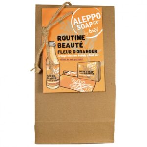 CONFEZIONE REGALO FIORI ARANCIO - ACQUA PROFUMATA, SAPONE SOLIDO E POCHETTE + CUSTODIA PORTA SAPONE