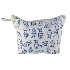 Beauty Case VENEZIA misura Small in cotone naturale pesci 25cm x 17cm x 9cm