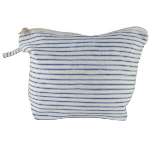 Beauty Case CAPRI misura medium cotone naturale righe strette azzurre 28cm x 20cm x 10cm