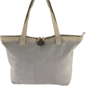 Borsa studio MATERA chiusura zip e bottone + tasca interna Tinta ecru con manici e profilo superiore beige 49cm x 32cm x 16cm