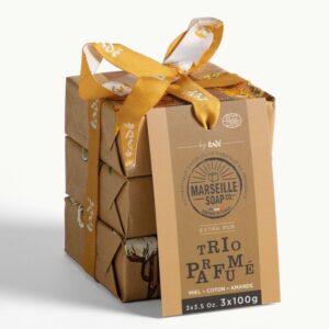 CONFEZIONE 3 SAPONI DI MARSIGLIA MIELE - MANDORLA - FIORI DI COTONE 100 GR