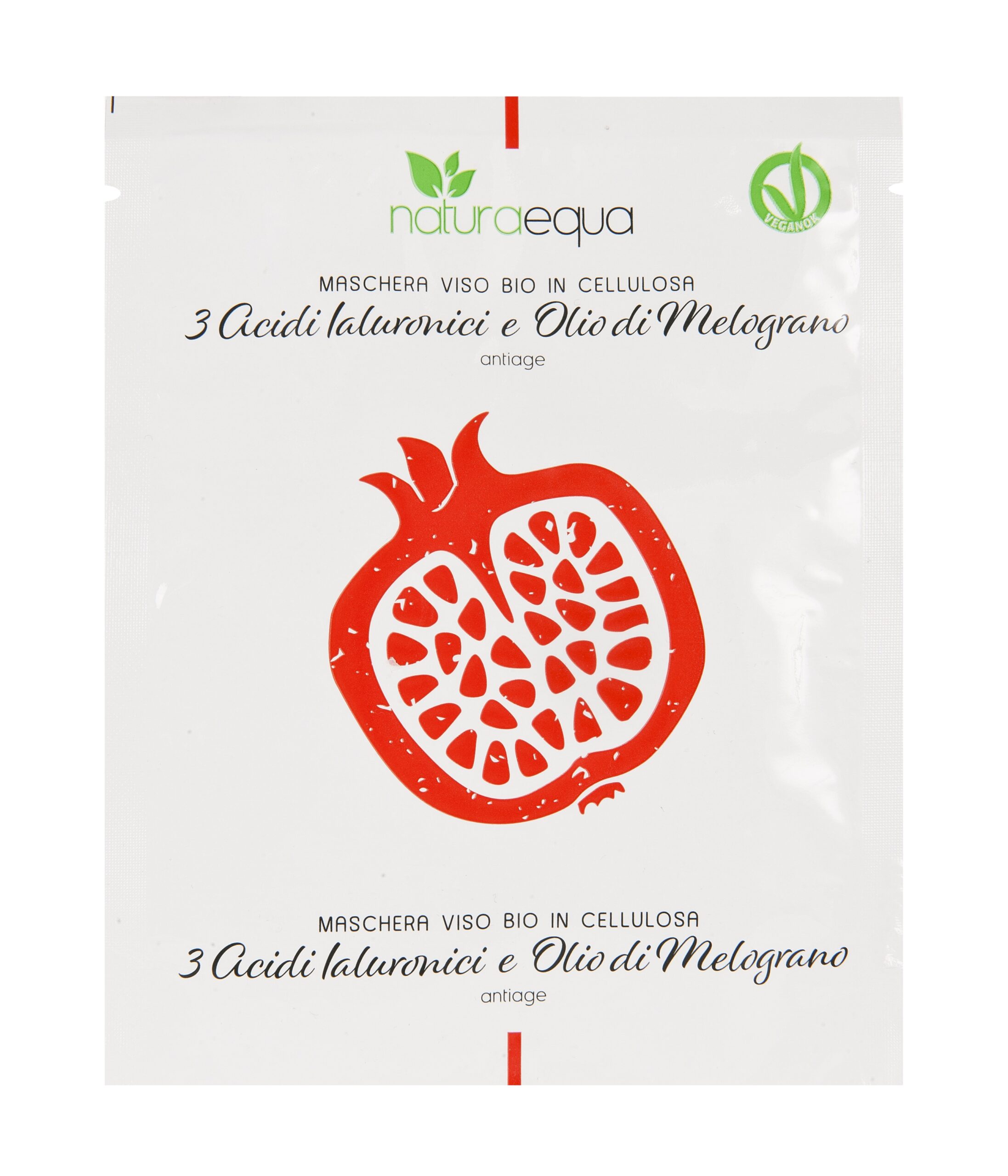 MASCHERA VISO BIO IN CELLULOSA 3 ACIDI IALURONICI E OLIO DI MELOGRANO (6 PZ)